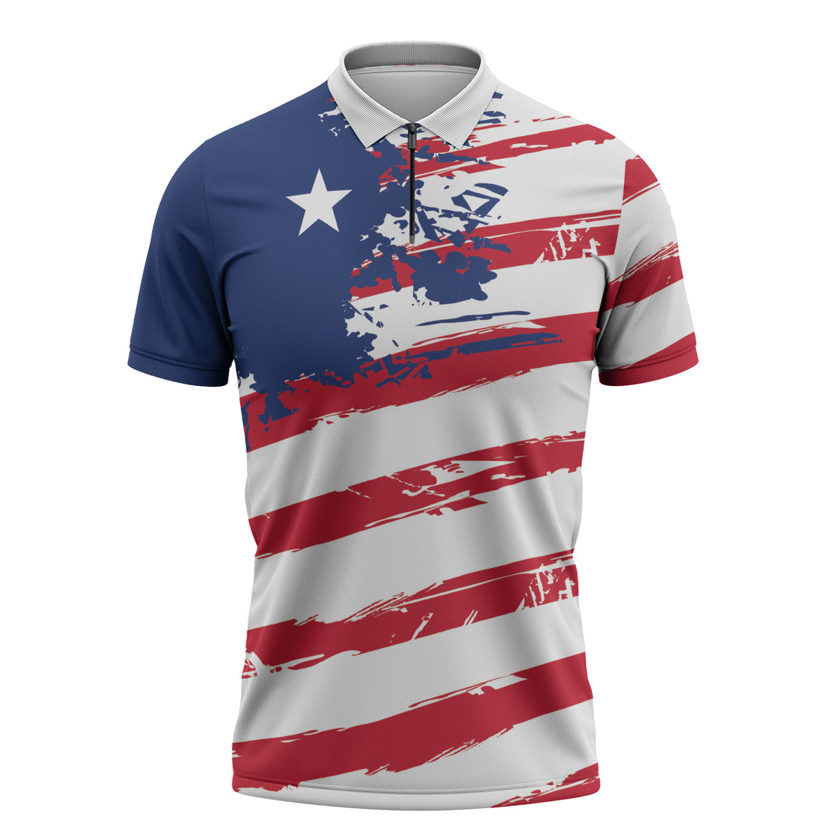 Liberia Flag Zipper Polo Shirt Grunge Stylized