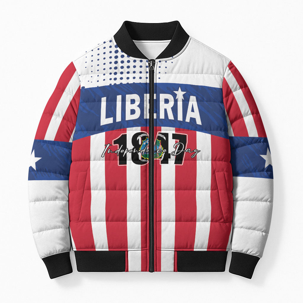 Personalized Liberia 1847 Bomber Puffer Jacket Happy Independence Day