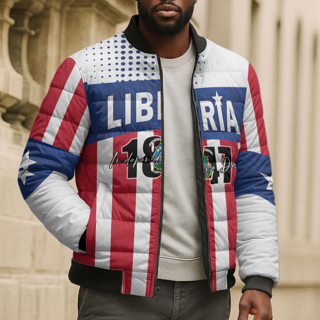 Personalized Liberia 1847 Bomber Puffer Jacket Happy Independence Day