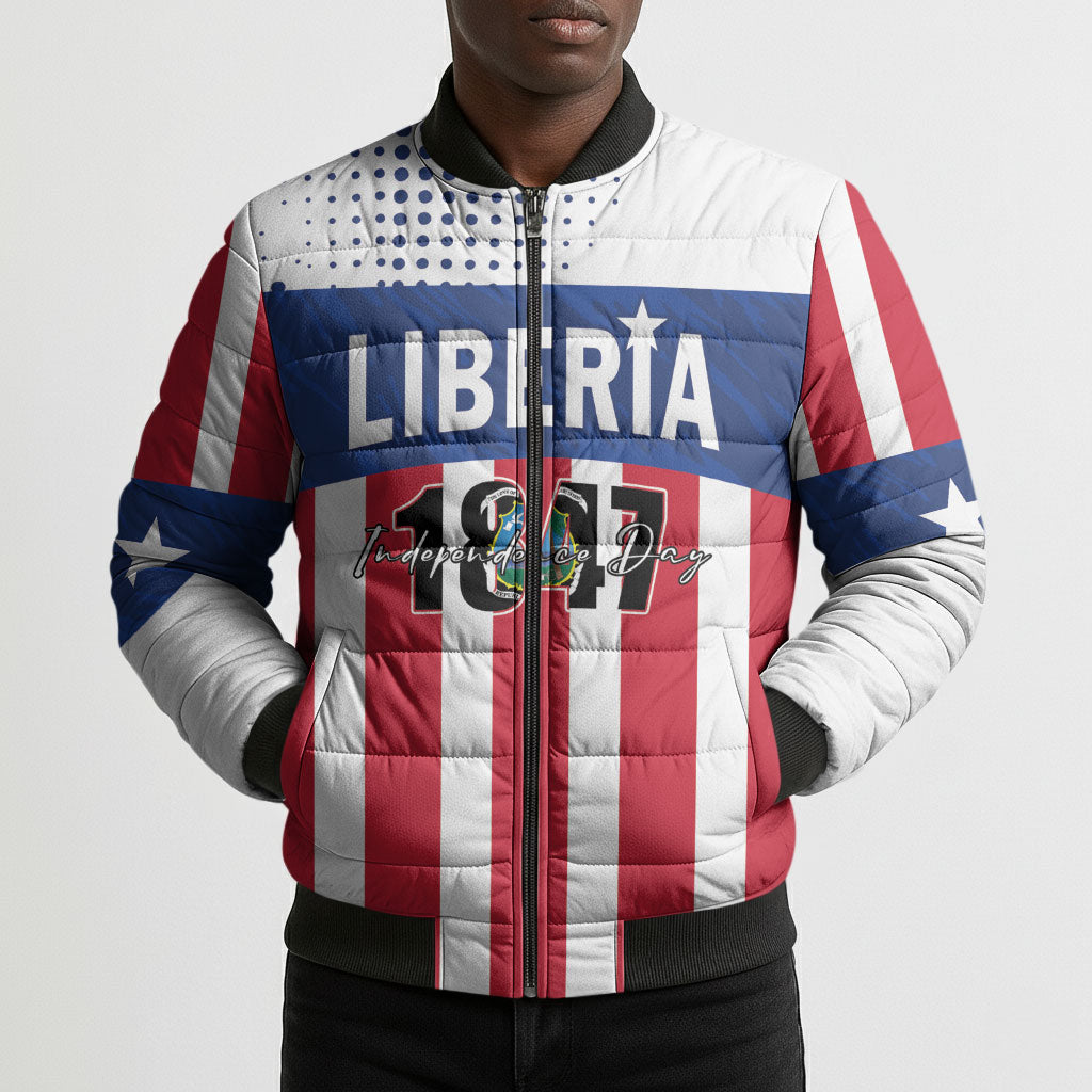 Personalized Liberia 1847 Bomber Puffer Jacket Happy Independence Day