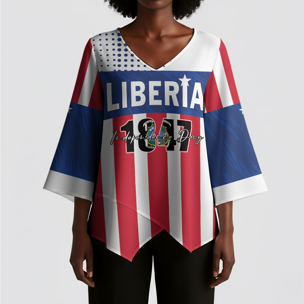 Personalized Liberia 1847 Kimono Sleeve Blouse Happy Independence Day