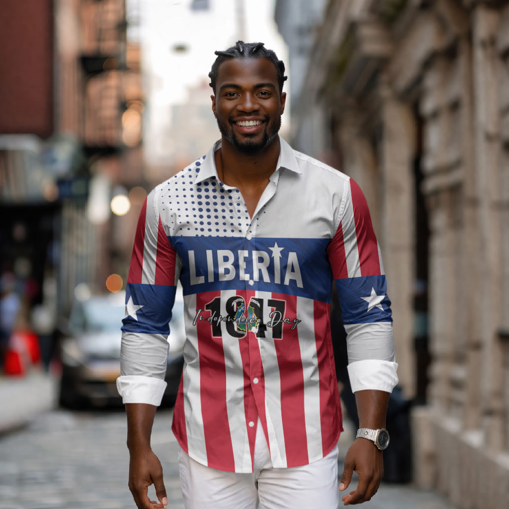 Personalized Liberia 1847 Long Sleeve Button Shirt Happy Independence Day