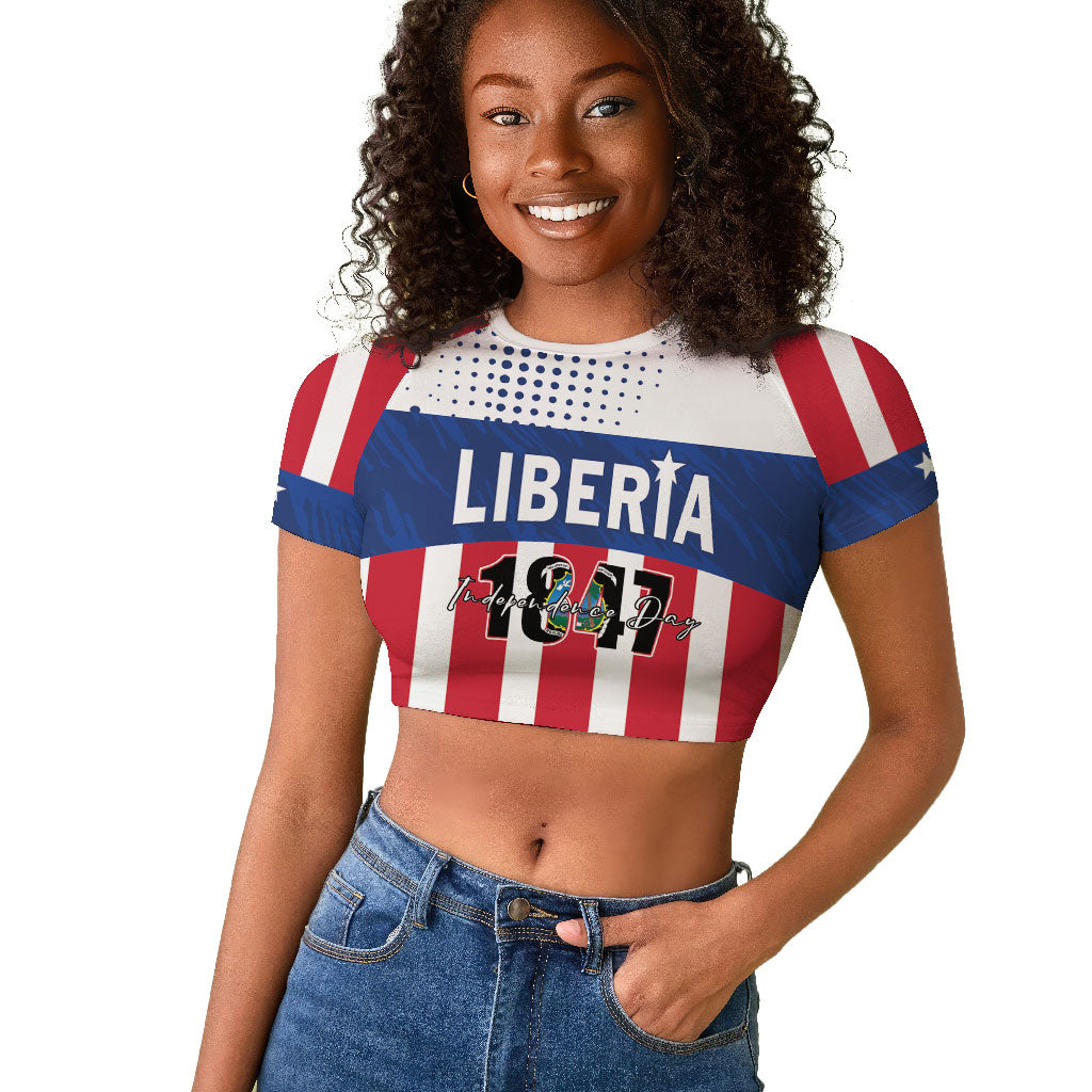 Personalized Liberia 1847 Raglan Cropped T shirt Happy Independence Day