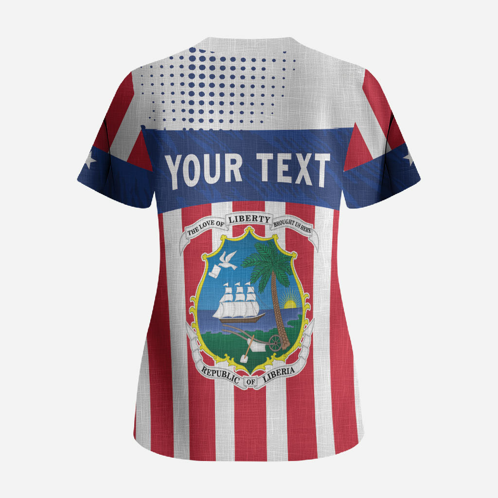 Personalized Liberia 1847 Scrub Top Happy Independence Day