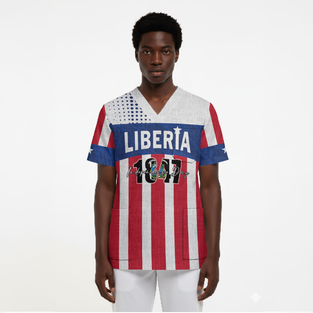 Personalized Liberia 1847 Scrub Top Happy Independence Day