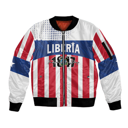 Personalized Liberia 1847 Sleeve Zip Bomber Jacket Happy Independence Day