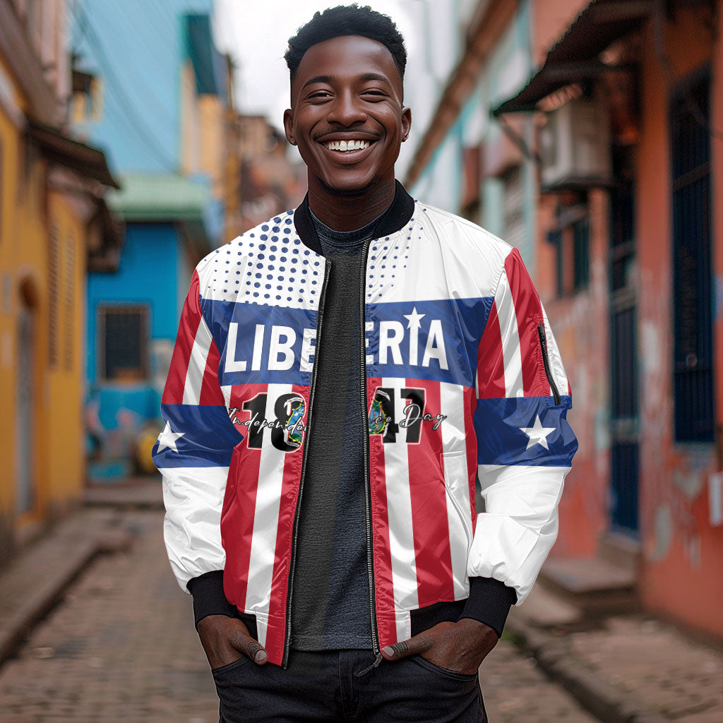 Personalized Liberia 1847 Sleeve Zip Bomber Jacket Happy Independence Day