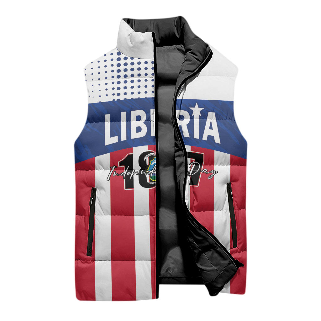 Personalized Liberia 1847 Sleeveless Puffer Jacket Happy Independence Day