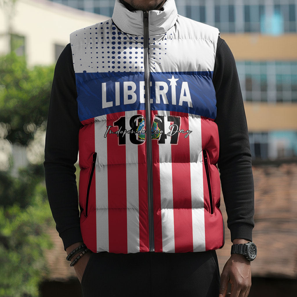 Personalized Liberia 1847 Sleeveless Puffer Jacket Happy Independence Day