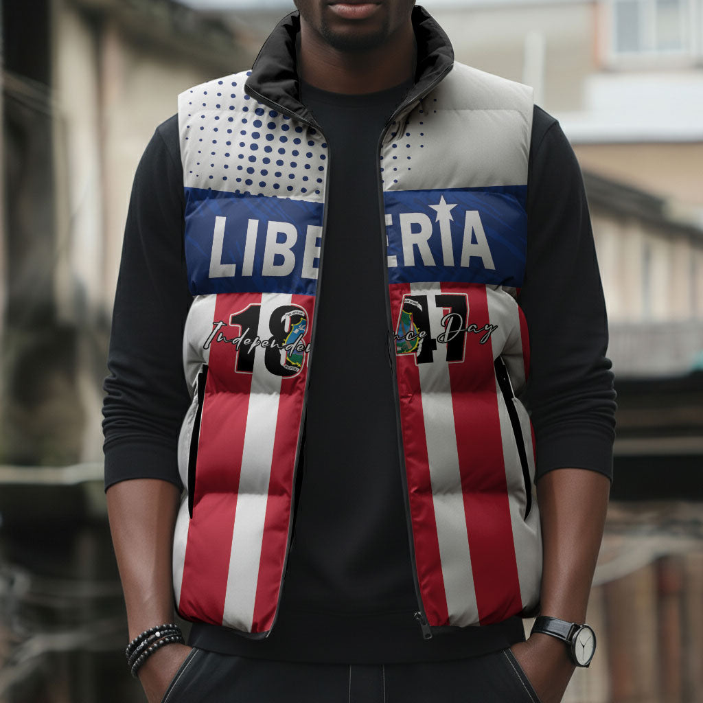 Personalized Liberia 1847 Sleeveless Puffer Jacket Happy Independence Day