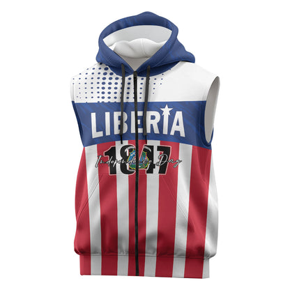 Personalized Liberia 1847 Sleeveless Zip Hoodie Happy Independence Day