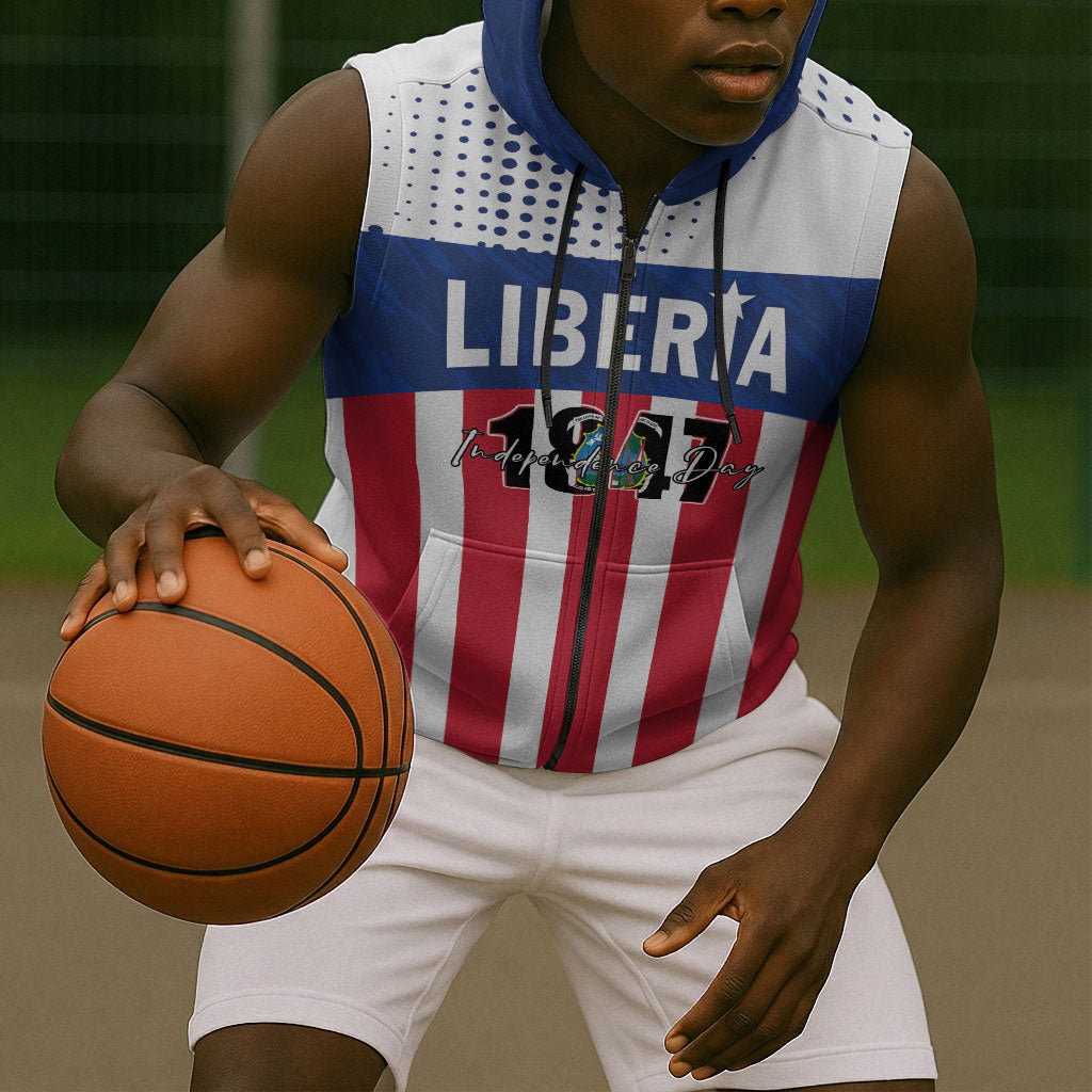 Personalized Liberia 1847 Sleeveless Zip Hoodie Happy Independence Day