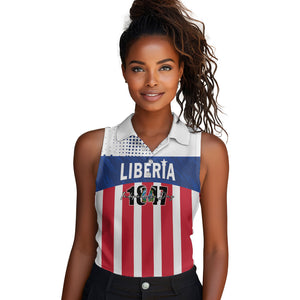 Personalized Liberia 1847 Women Sleeveless Polo Shirt Happy Independence Day