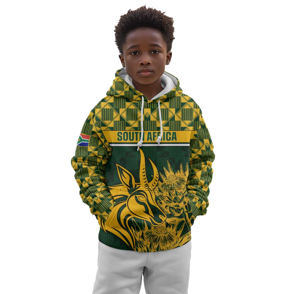 Custom South Africa Rugby Kid Hoodie - Go Springboks with African Pattern