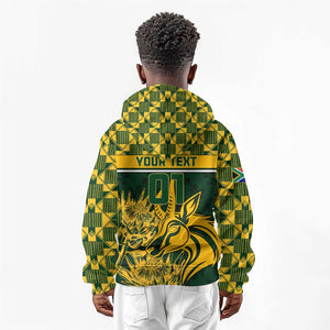 Custom South Africa Rugby Kid Hoodie - Go Springboks with African Pattern