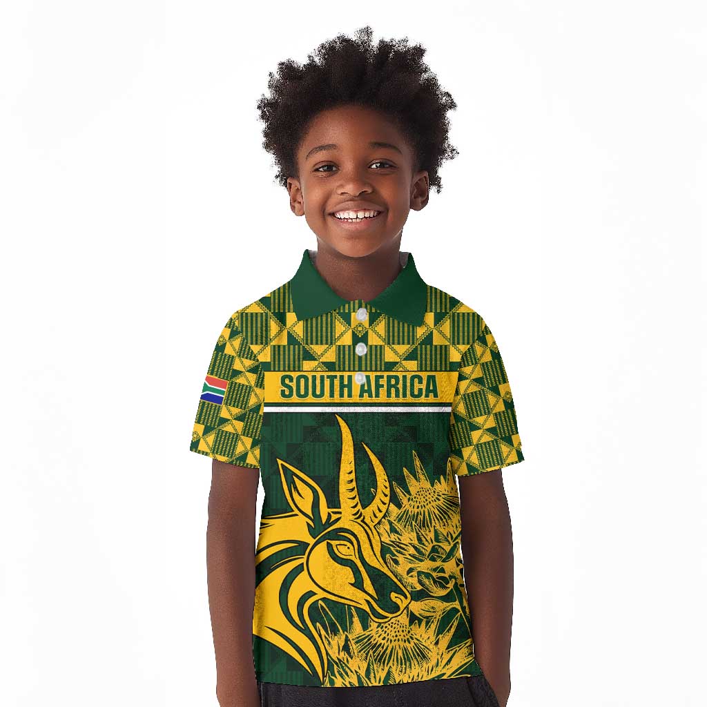 Custom South Africa Rugby Kid Polo Shirt - Go Springboks with African Pattern