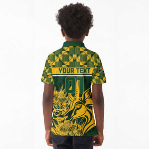 Custom South Africa Rugby Kid Polo Shirt - Go Springboks with African Pattern