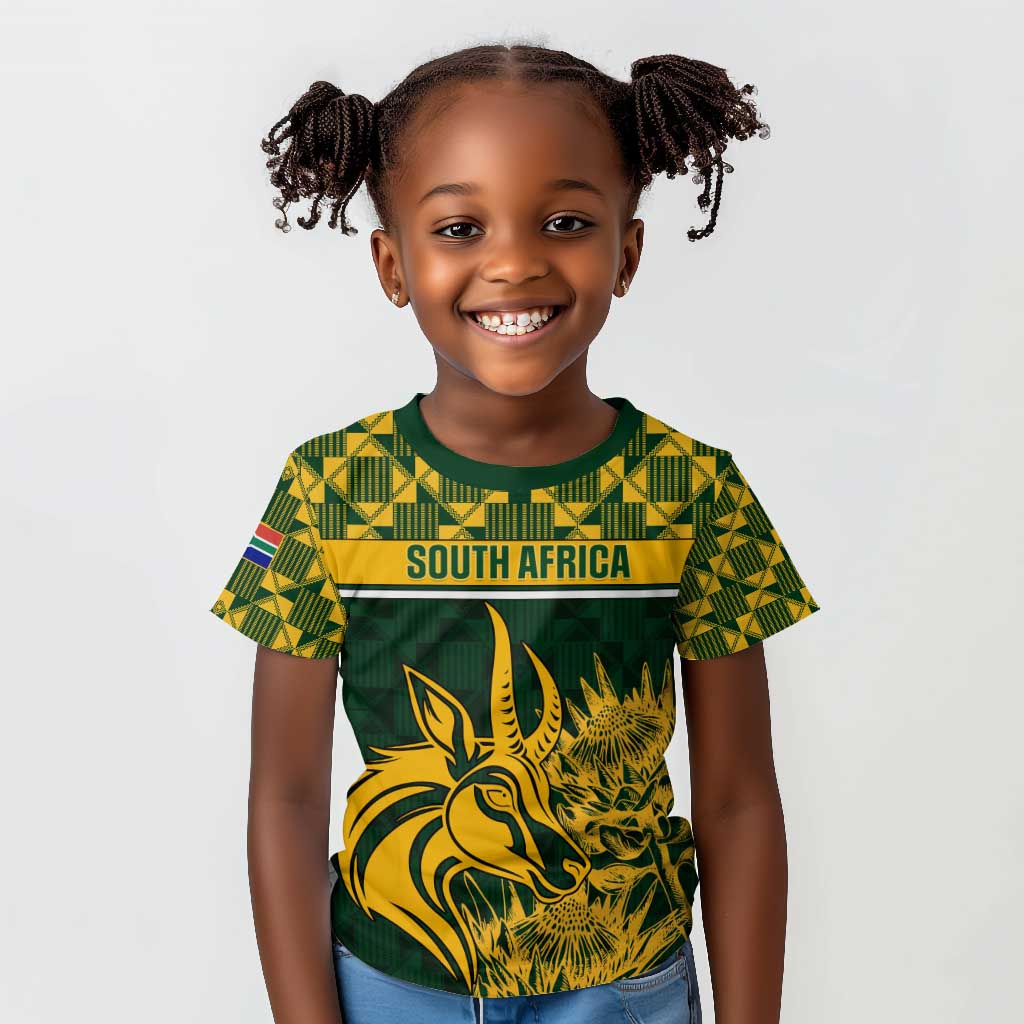 Custom South Africa Rugby Kid T shirt - Go Springboks with African Pattern