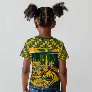 Custom South Africa Rugby Kid T shirt - Go Springboks with African Pattern