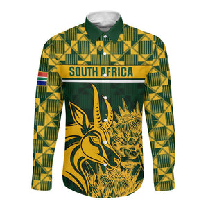 Custom South Africa Rugby Long Sleeve Button Shirt - Go Springboks with African Pattern