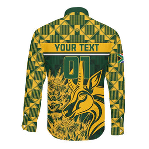 Custom South Africa Rugby Long Sleeve Button Shirt - Go Springboks with African Pattern