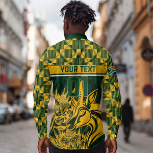 Custom South Africa Rugby Long Sleeve Button Shirt - Go Springboks with African Pattern