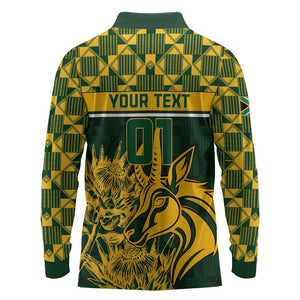 Custom South Africa Rugby Long Sleeve Polo Shirt - Go Springboks with African Pattern