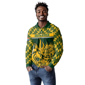 Custom South Africa Rugby Long Sleeve Polo Shirt - Go Springboks with African Pattern