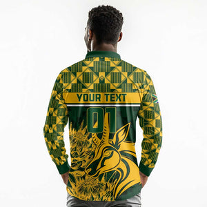 Custom South Africa Rugby Long Sleeve Polo Shirt - Go Springboks with African Pattern