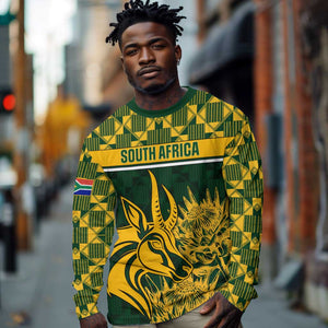 Custom South Africa Rugby Long Sleeve Shirt - Go Springboks with African Pattern LT01