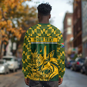 Custom South Africa Rugby Long Sleeve Shirt - Go Springboks with African Pattern LT01