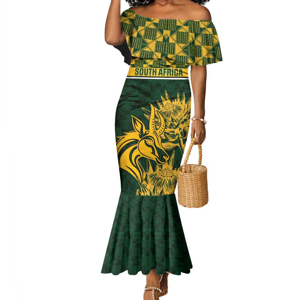 Custom South Africa Rugby Mermaid Dress - Go Springboks with African Pattern