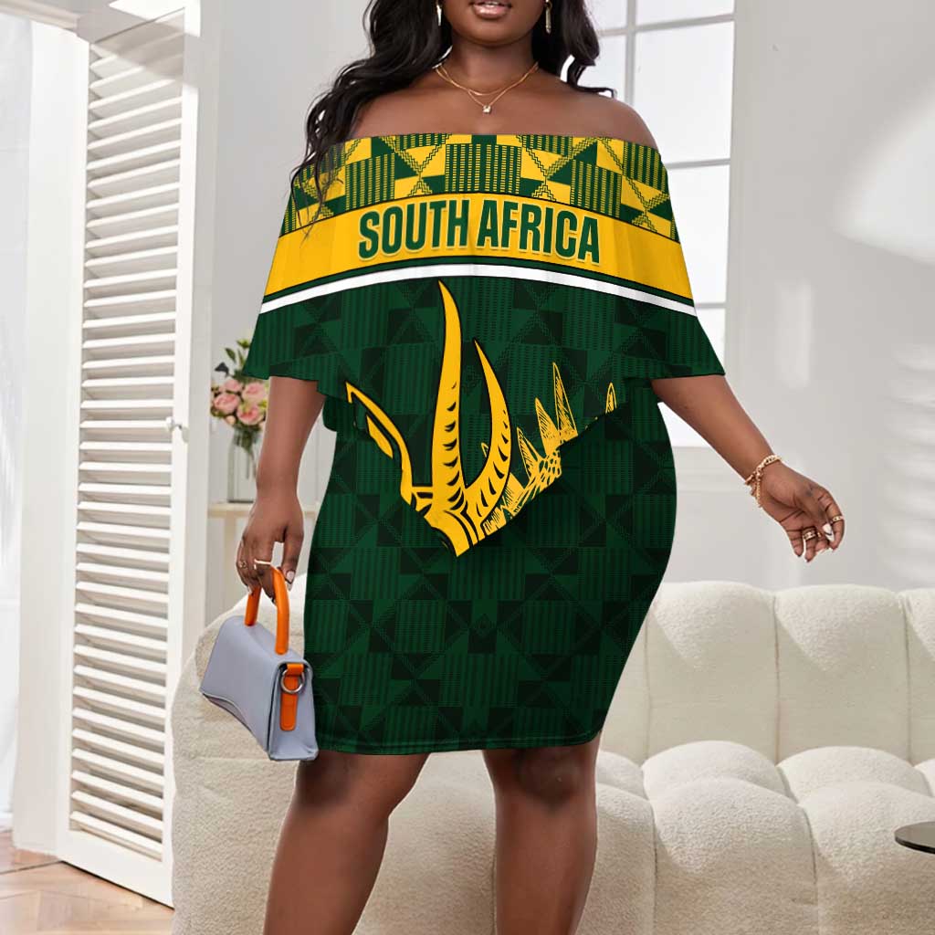 Custom South Africa Rugby Off Shoulder Short Dress - Go Springboks with African Pattern LT01