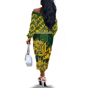 Custom South Africa Rugby Off The Shoulder Long Sleeve Dress - Go Springboks with African Pattern