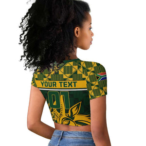 Custom South Africa Rugby Raglan Cropped T shirt - Go Springboks with African Pattern