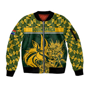 Custom South Africa Rugby Sleeve Zip Bomber Jacket - Go Springboks with African Pattern