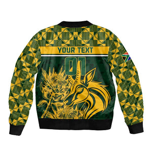 Custom South Africa Rugby Sleeve Zip Bomber Jacket - Go Springboks with African Pattern