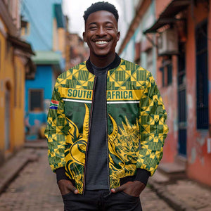 Custom South Africa Rugby Sleeve Zip Bomber Jacket - Go Springboks with African Pattern