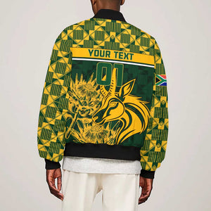 Custom South Africa Rugby Sleeve Zip Bomber Jacket - Go Springboks with African Pattern