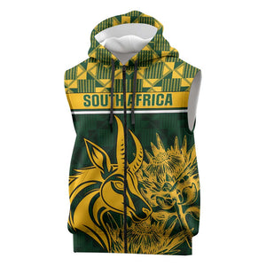 Custom South Africa Rugby Sleeveless Zip Hoodie - Go Springboks with African Pattern - African Pride