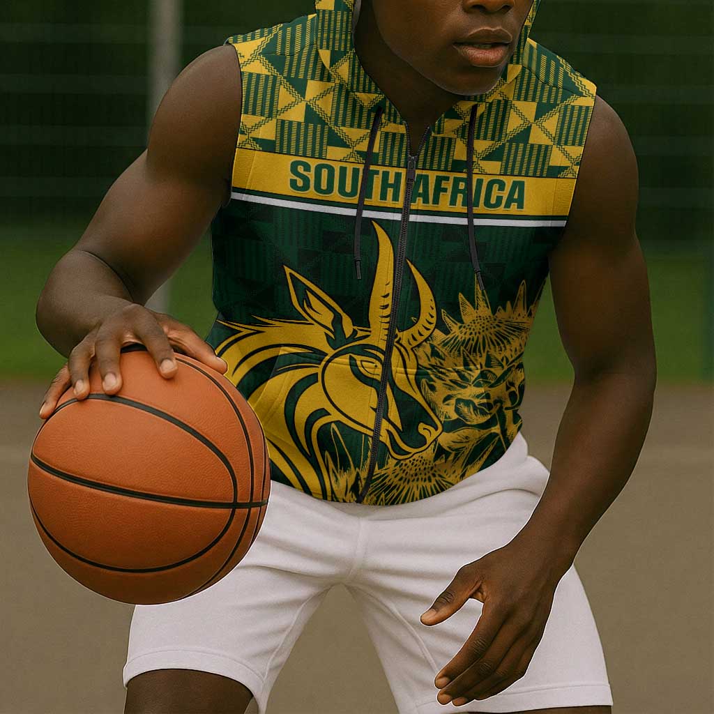 Custom South Africa Rugby Sleeveless Zip Hoodie - Go Springboks with African Pattern - African Pride