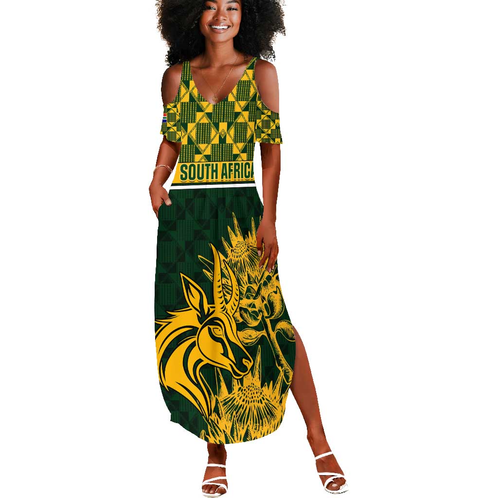 Custom South Africa Rugby Summer Maxi Dress - Go Springboks with African Pattern