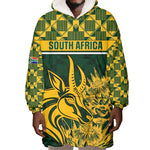 Custom South Africa Rugby Wearable Blanket Hoodie - Go Springboks with African Pattern