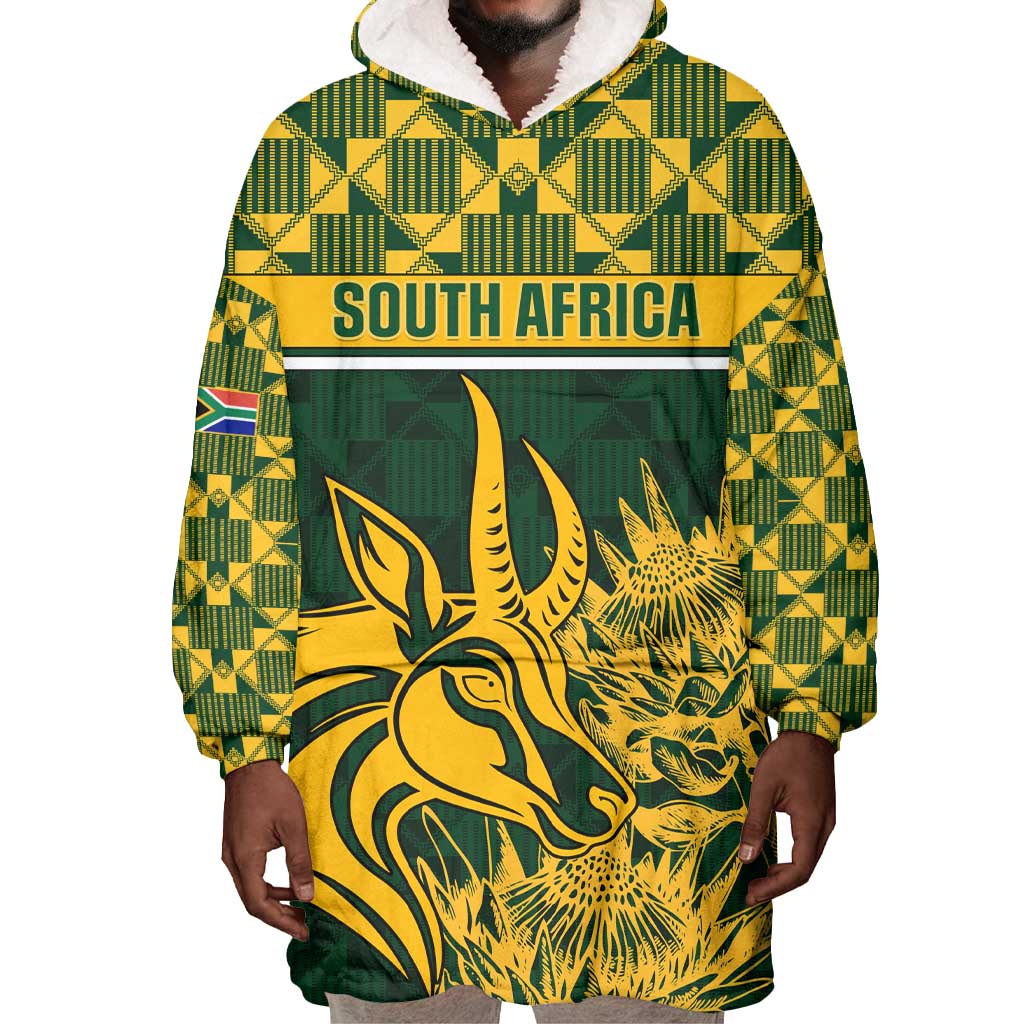 Custom South Africa Rugby Wearable Blanket Hoodie - Go Springboks with African Pattern