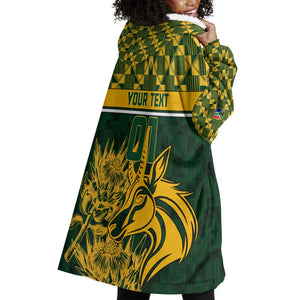 Custom South Africa Rugby Wearable Blanket Hoodie - Go Springboks with African Pattern