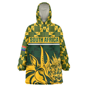 Custom South Africa Rugby Wearable Blanket Hoodie - Go Springboks with African Pattern