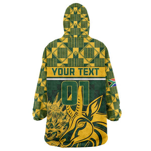 Custom South Africa Rugby Wearable Blanket Hoodie - Go Springboks with African Pattern