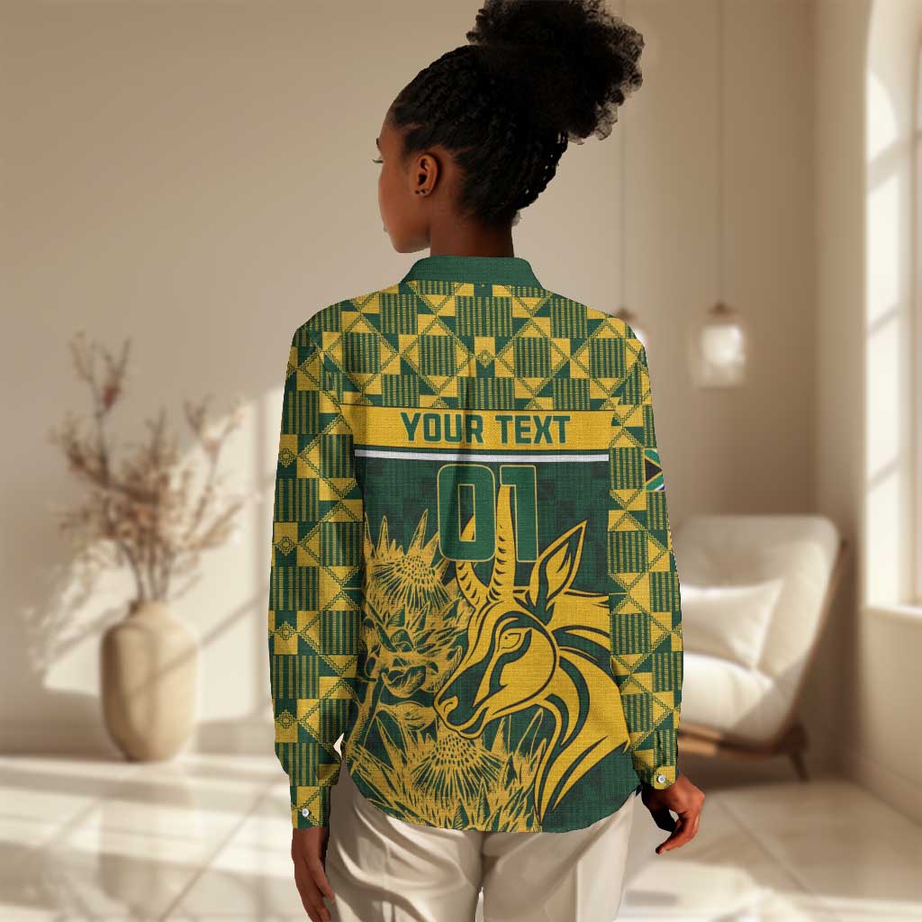 Custom South Africa Rugby Women Casual Shirt - Go Springboks with African Pattern LT01