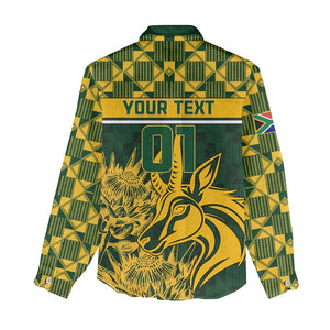 Custom South Africa Rugby Women Casual Shirt - Go Springboks with African Pattern