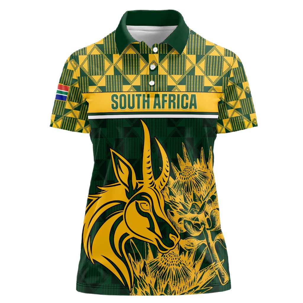 Custom South Africa Rugby Women Polo Shirt - Go Springboks with African Pattern